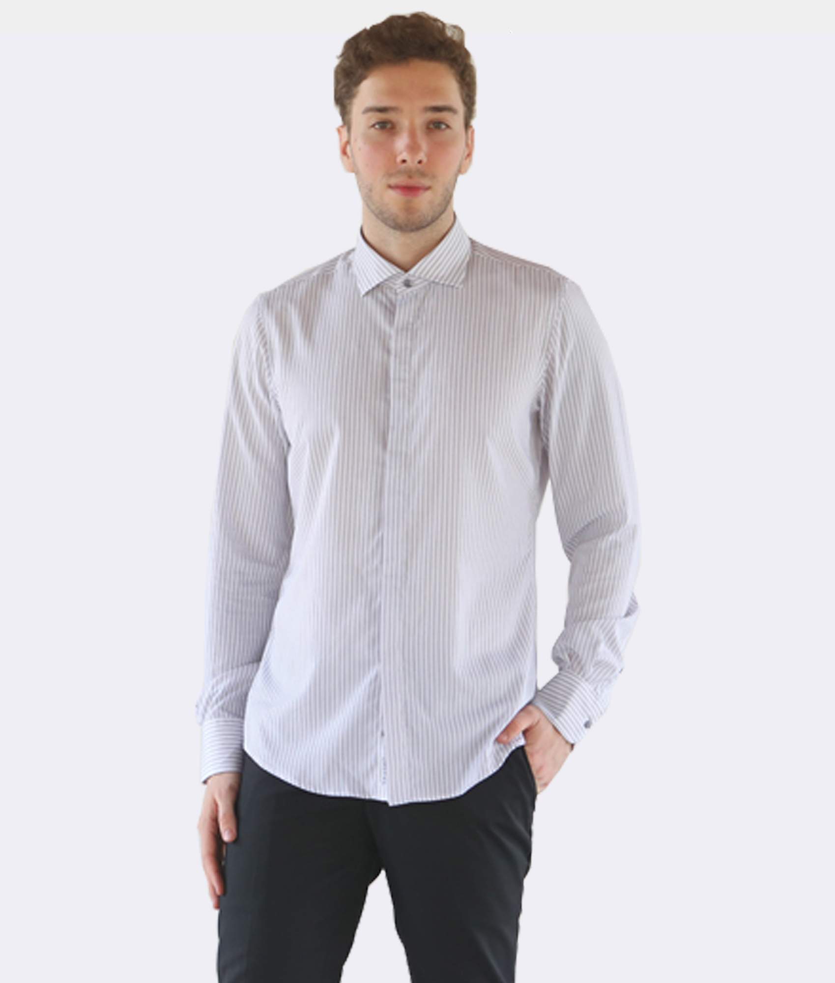 Slim-Fit Shirt With Gray Stripes