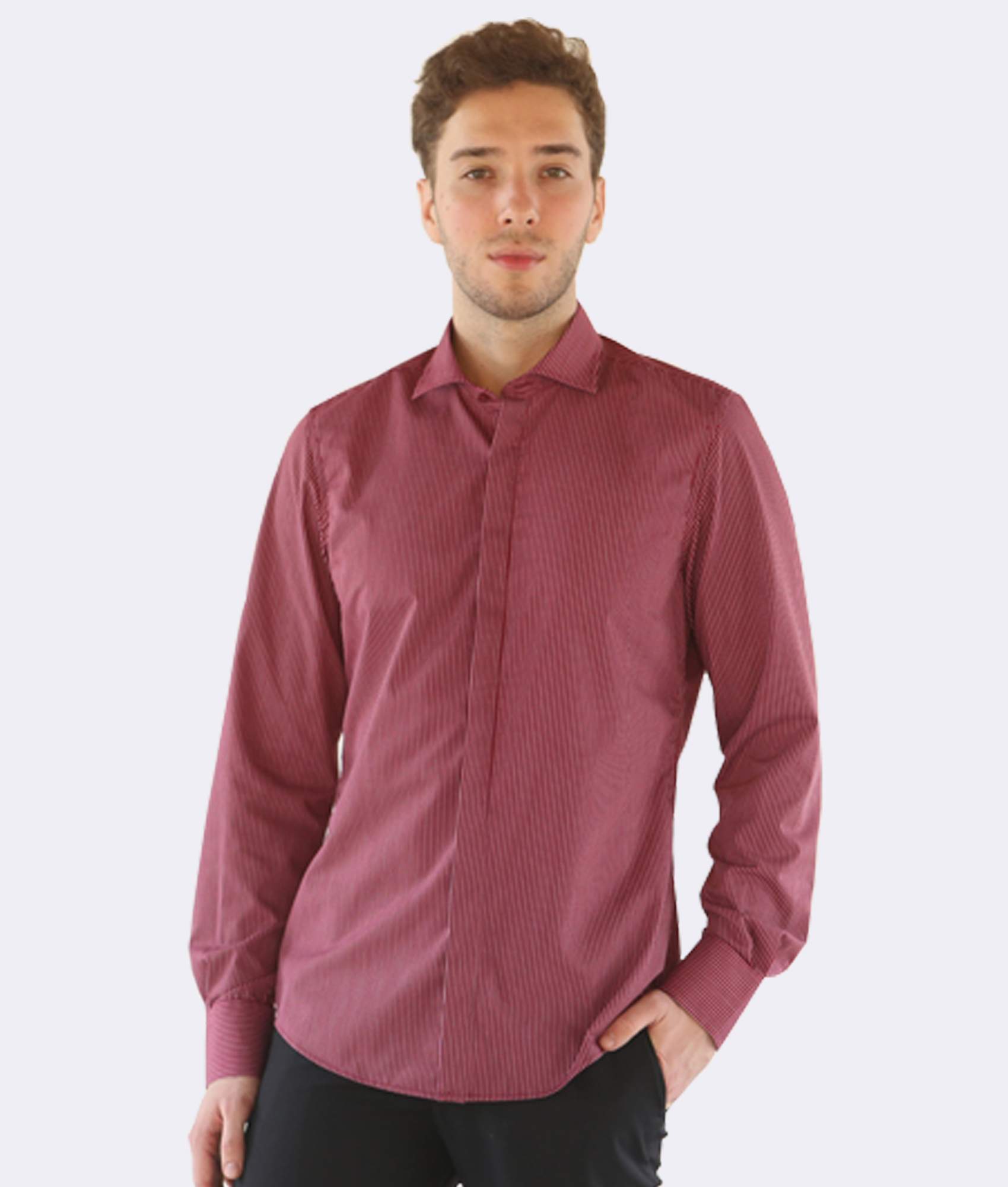 Slim-Fit Shirt With Garnet Stripes