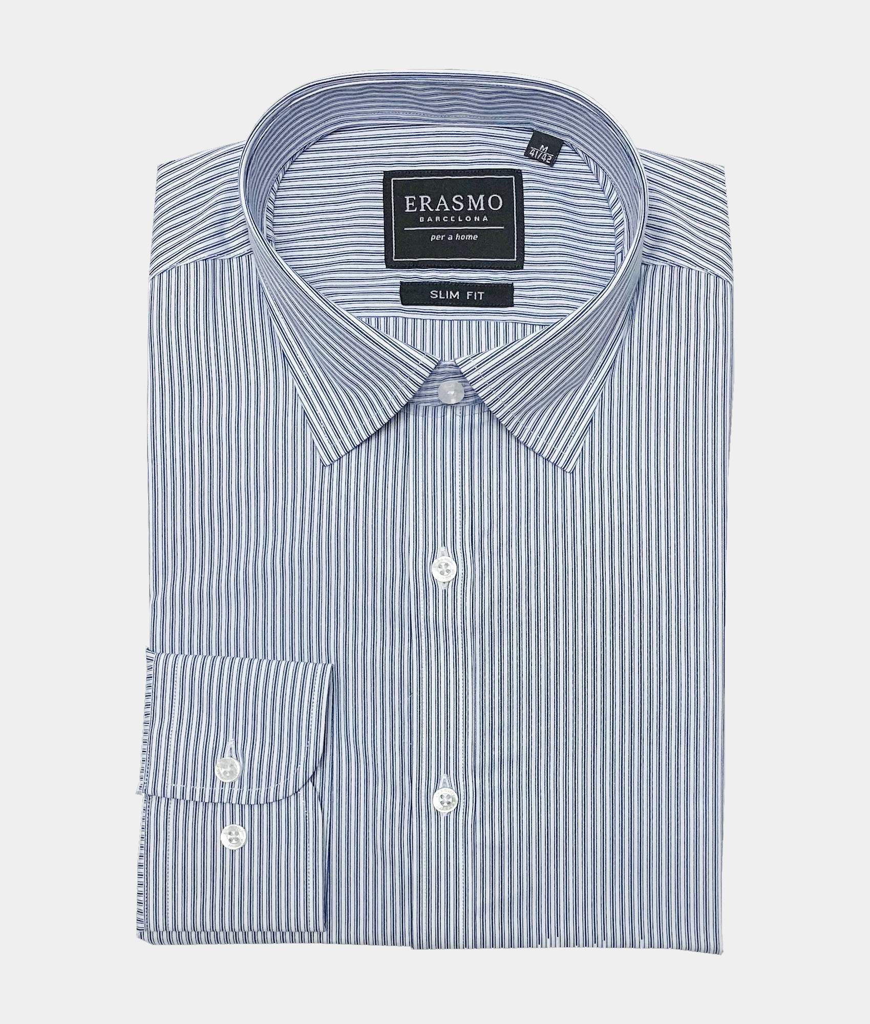 Slim-Fit Shirt With Blue Navy Stripes