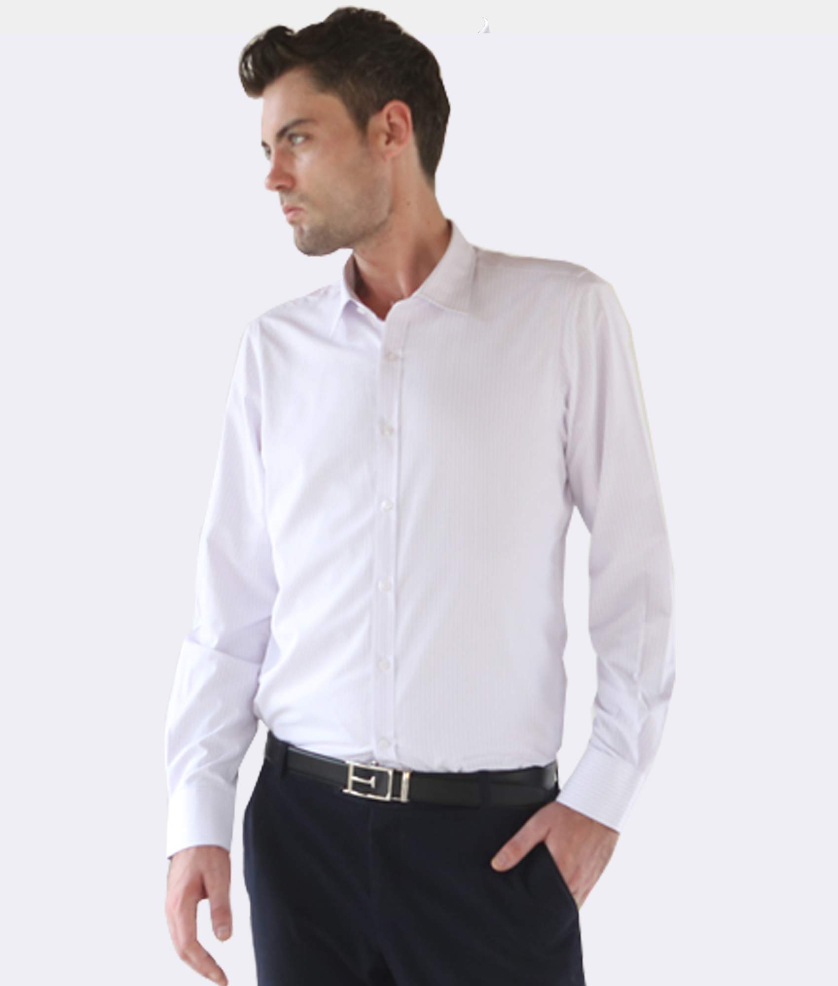 Slim-Fit Shirt With Light Purple Stripes