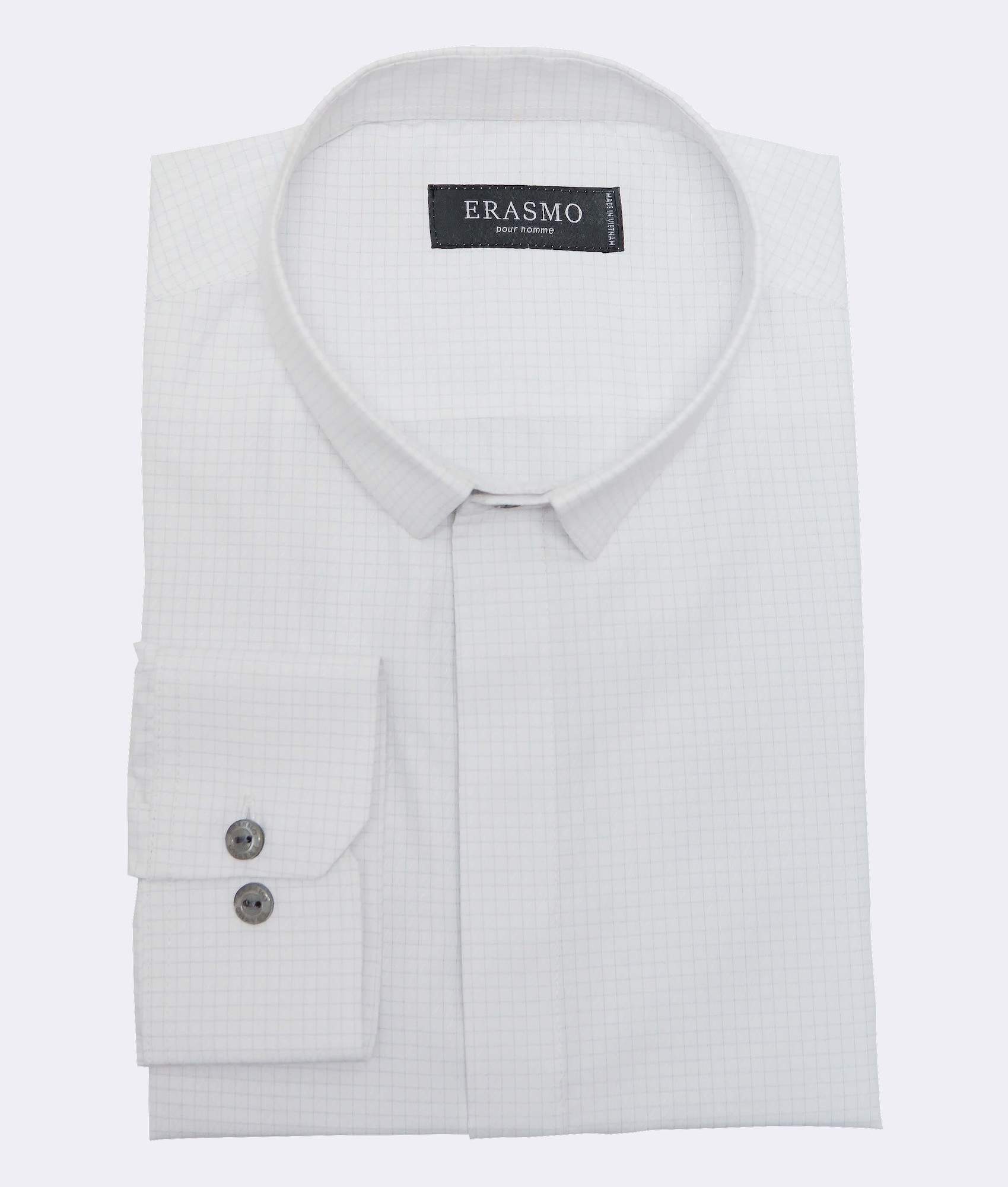 Slim Fit White Shirt With Black Squares