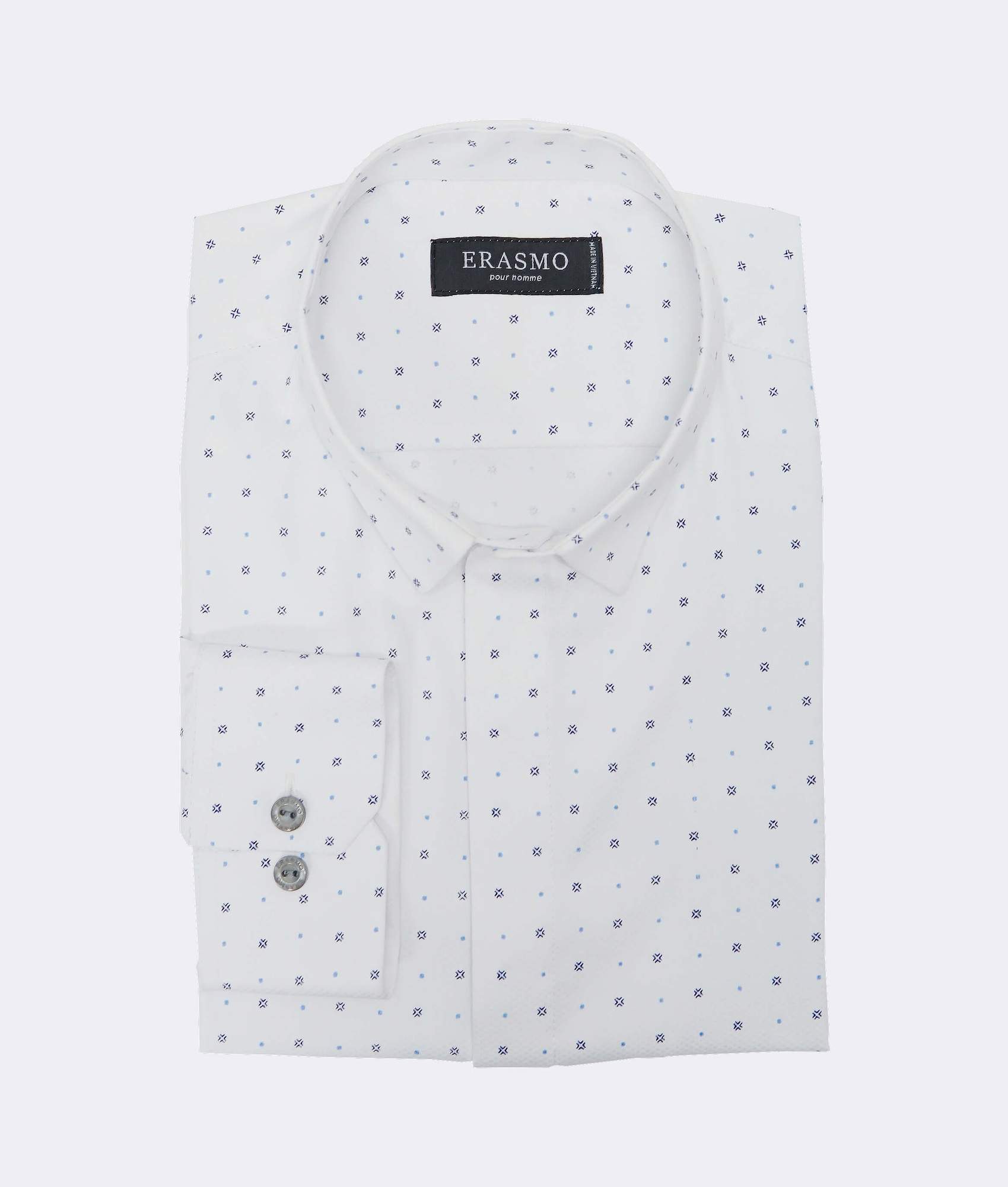 Slim Fit Unity White Shirt With Blue Dots