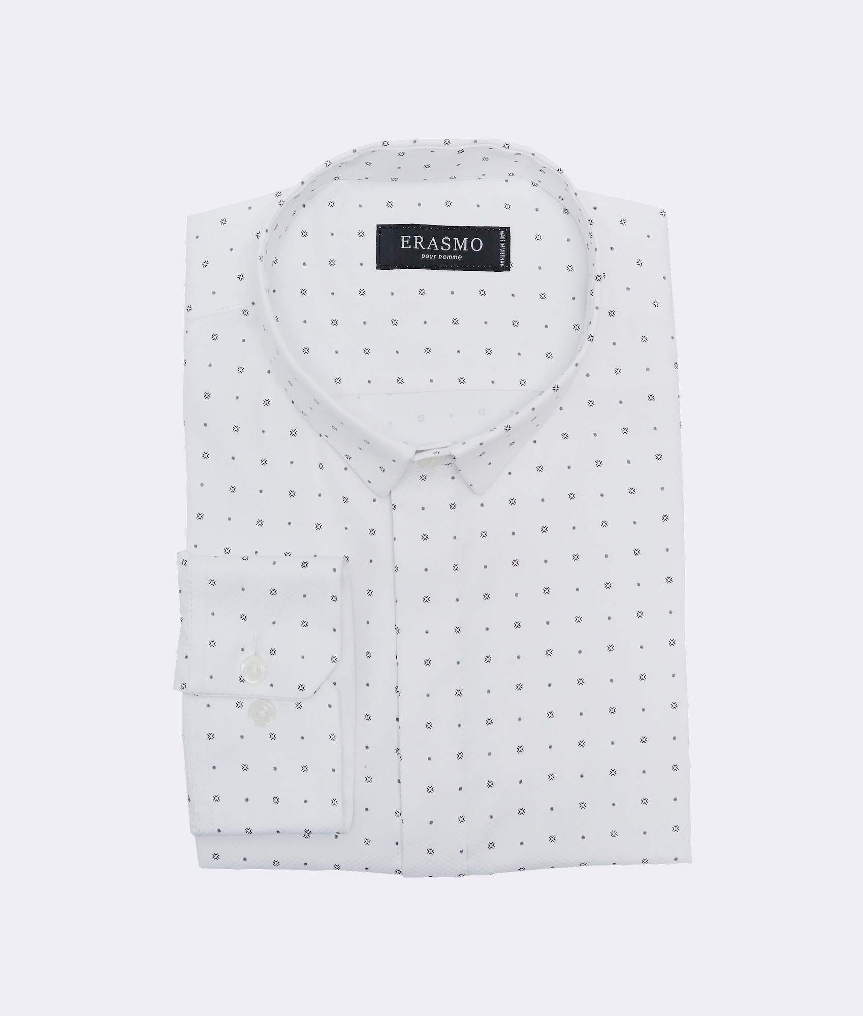 Slim Fit White Shirt With Gray Dots