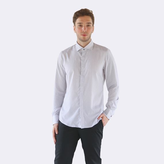 Slim-Fit Shirt With Gray Stripes