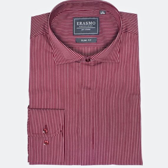 Slim-Fit Shirt With Garnet Stripes