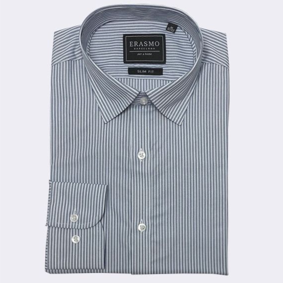 Slim-Fit Shirt With Blue Navy Stripes