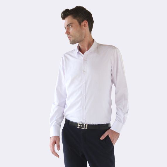 Slim-Fit Shirt With Light Purple Stripes