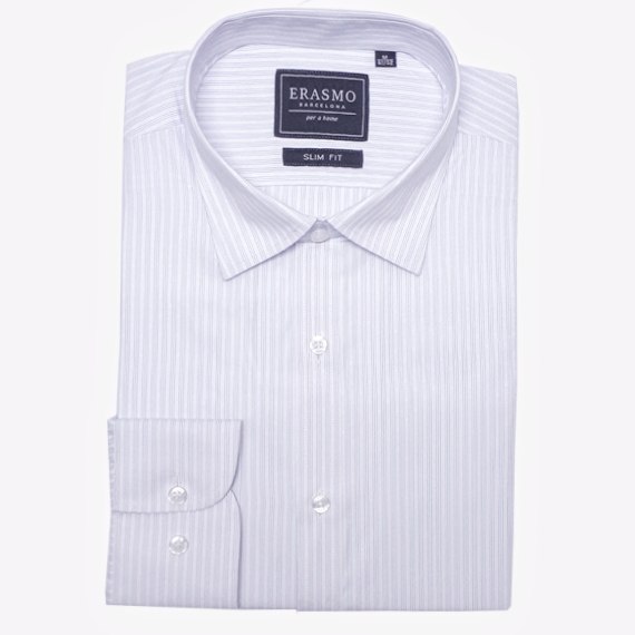 Slim-Fit Shirt With Light Purple Stripes