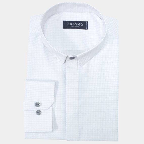 Slim Fit White Shirt With Black Squares