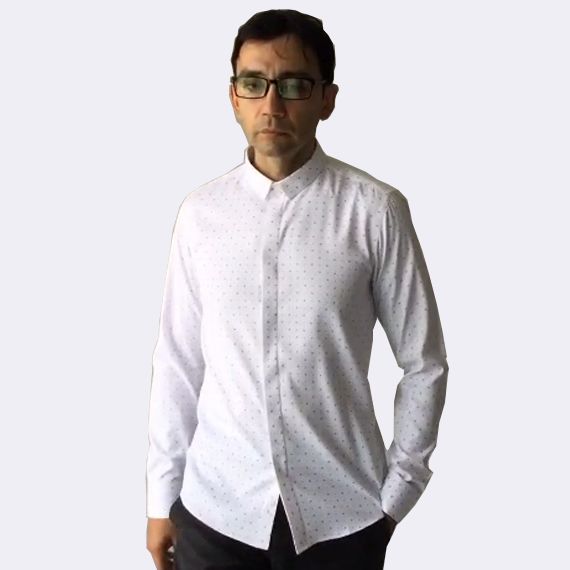 Slim Fit White Shirt With Gray Dots