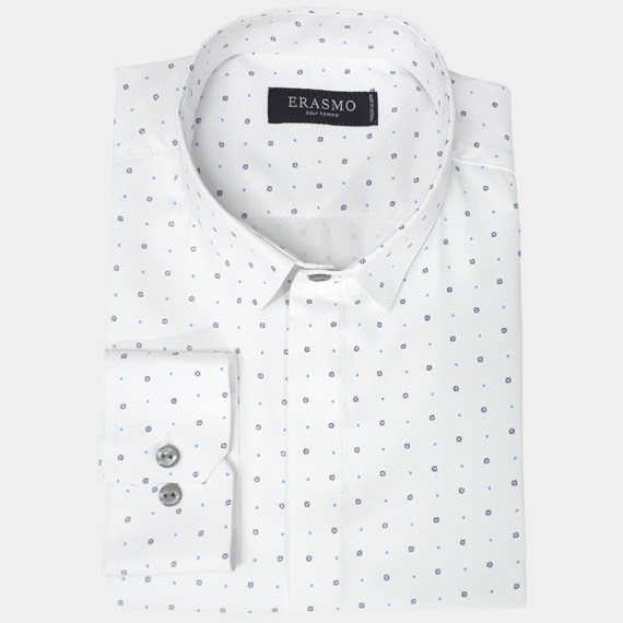 Slim Fit Unity White Shirt With Blue Dots