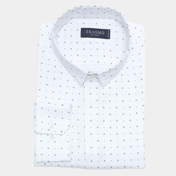 Slim Fit White Shirt With Gray Dots